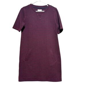 Lou & Grey Womens Burgundy Striped Knit Dress Short Sleeve Pockets S